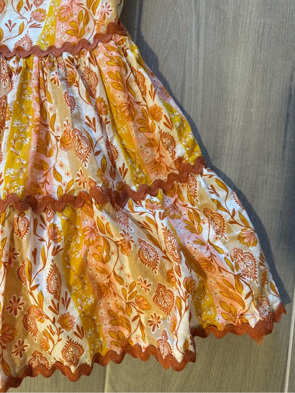 Haute Hippie Orange and Cream Floral Ruffle Dress